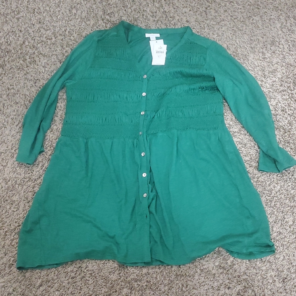 NWT J. Jill Green Button-Down Tunic LT